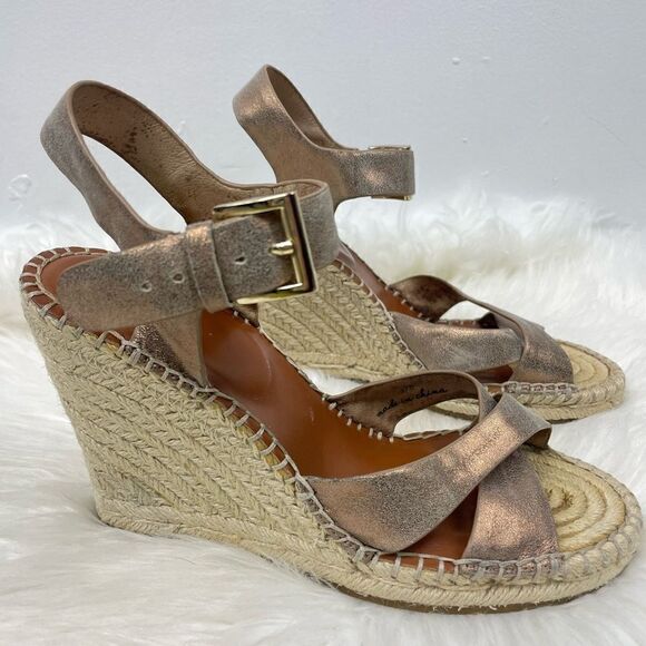 Joie Jace | bronze,metallic ankle strap wedge 37 1/2 open toe espadrille… - Picture 9 of 11